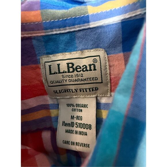 L.L. Bean Mens Medium Reg Shirt Slightly Fitted Plaid Short Sleeve Button Up Cot - Picture 2 of 3